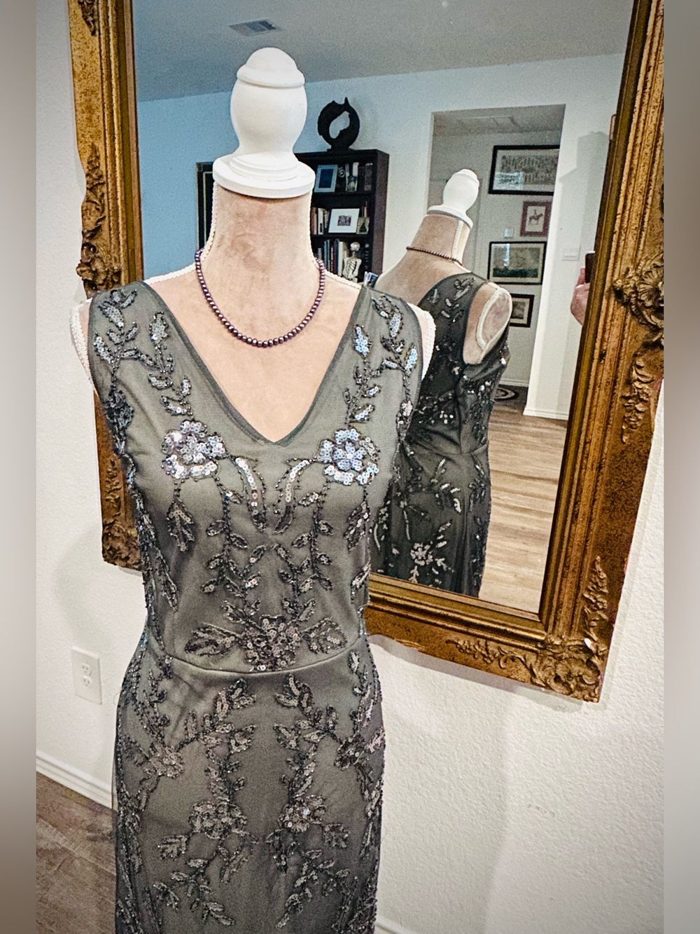 Art Deco Crystal Beaded Mother of Bride wedding guest dress gown old money Sz XL - Picture 4 of 8